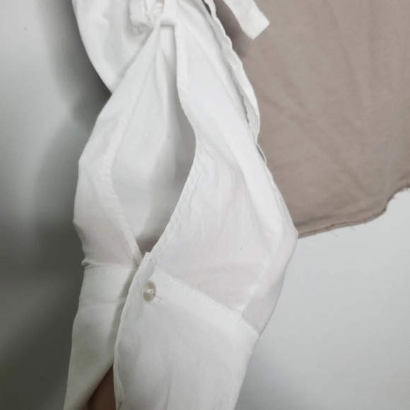 A Pictures Worth Womens Colorblock Top Medium Tan White Roll Up Sleeve S… - Picture 8 of 9